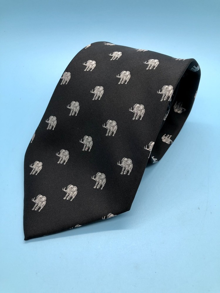 Into Africa Tie Hand Made Elephant Print Black & White Never Worn