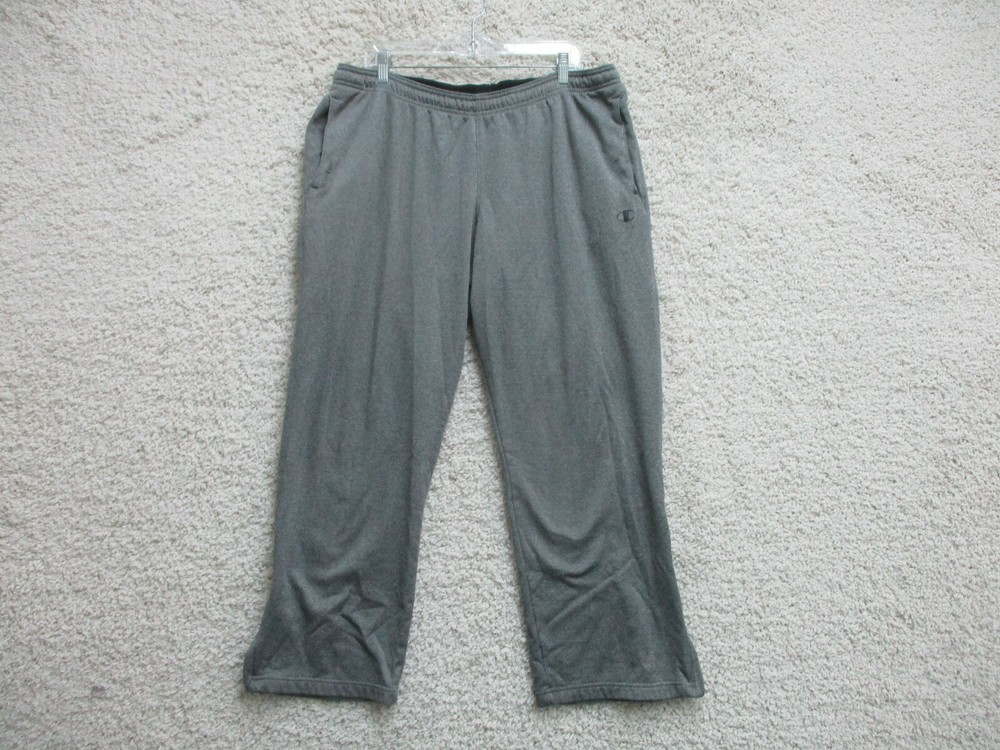 Champion Pants Large (Fits XL) Adult Gray Ankle Zip Pockets Logo Stretch Mens