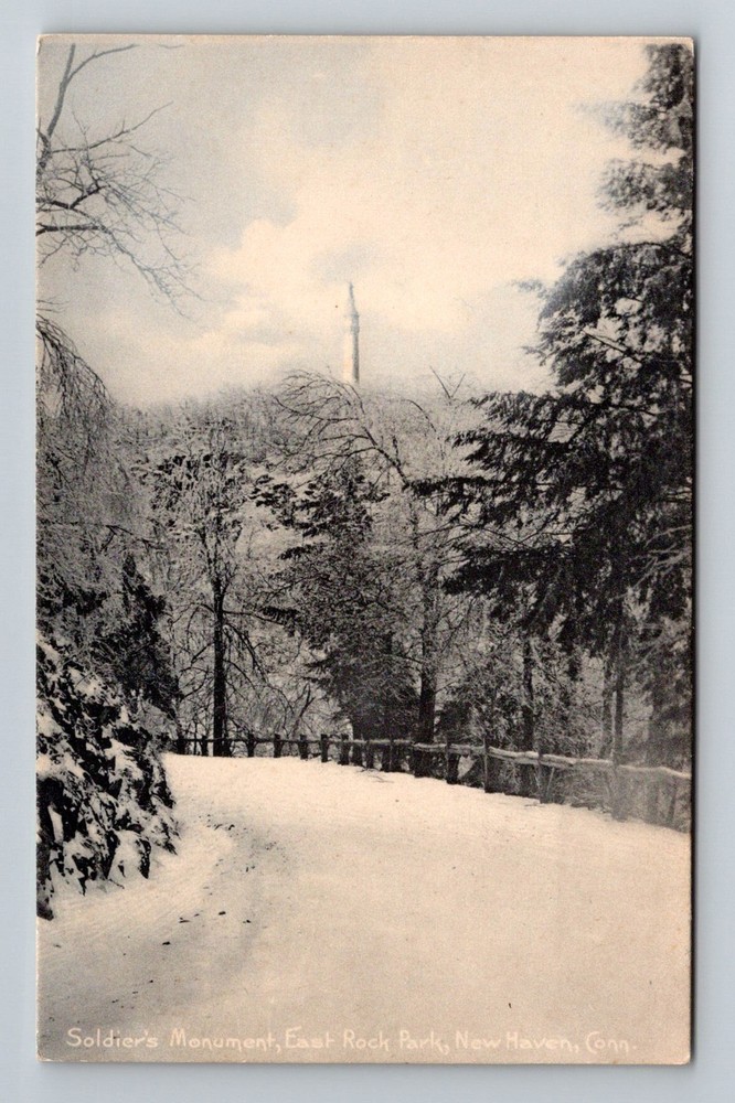 New Haven, CT-Connecticut, Soldiers Monument East Rock Winter Vintage Postcard