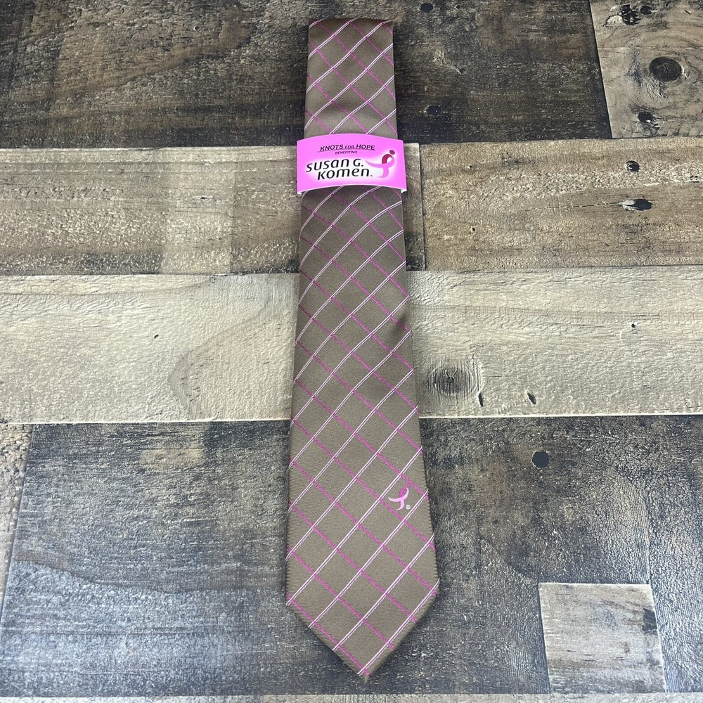 Gray & Pink Neck Tie Men Breast Cancer Awareness Susan G. Komen Knots for Hope