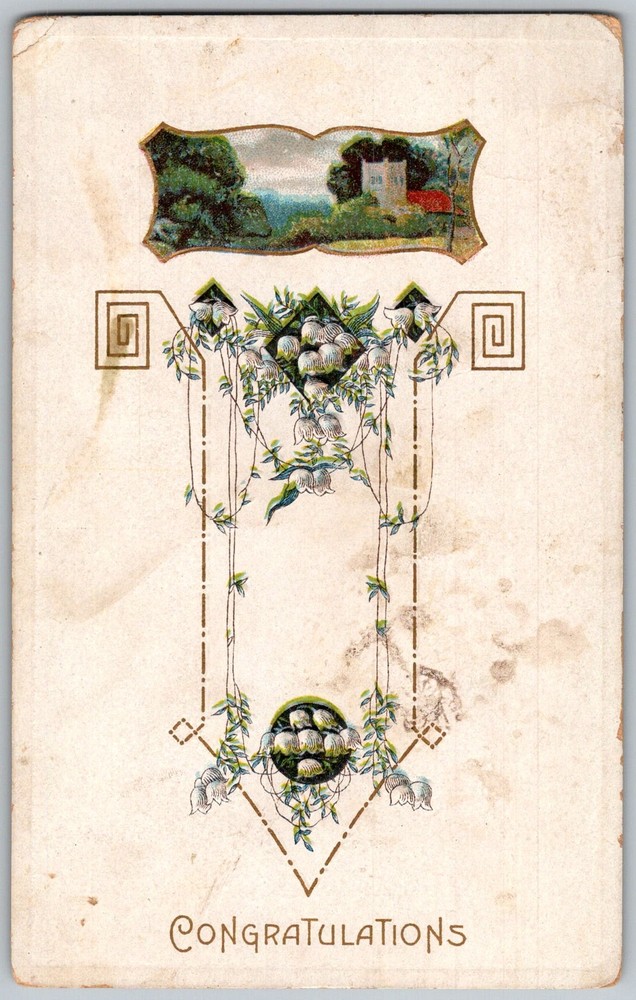 Antique Postcard Embossed Floral Congratulations US 1910s