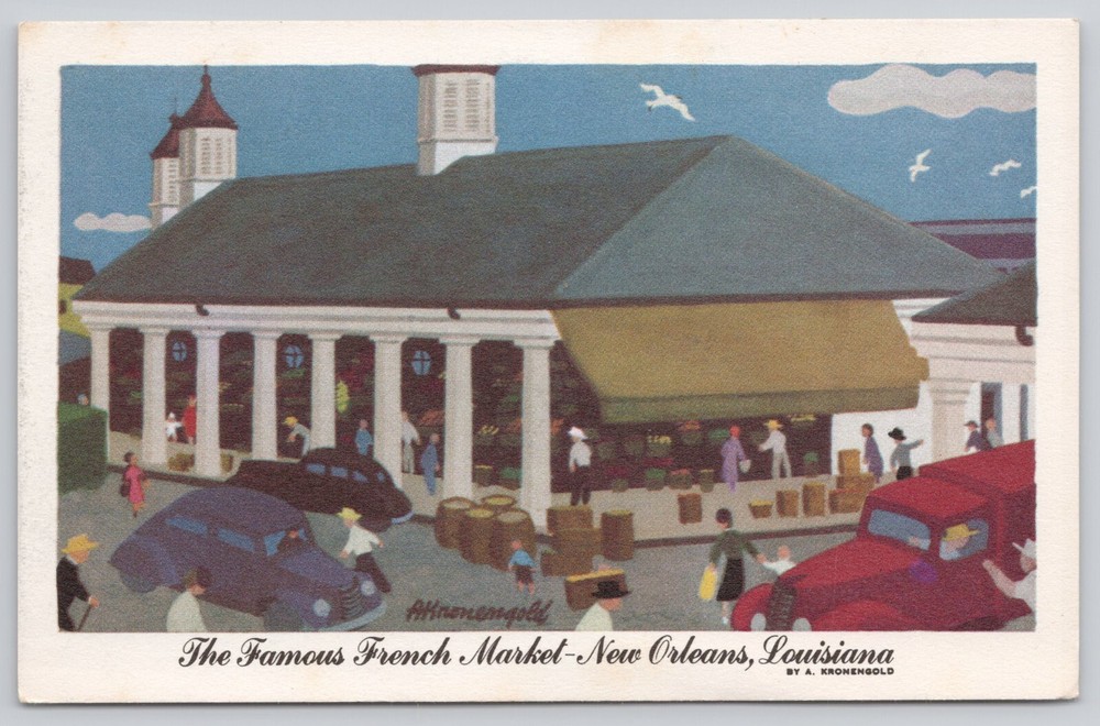 Postcard famous French market, New Orleans, Louisiana