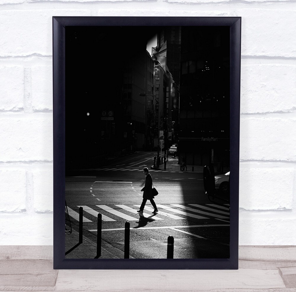 Street Black and white Tokyo walking zebra crossing Wall Art Print