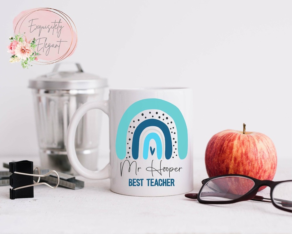 Personalised Blue Rainbow Teacher Mug Teacher Mug Teacher Cup Teacher Gift Thank