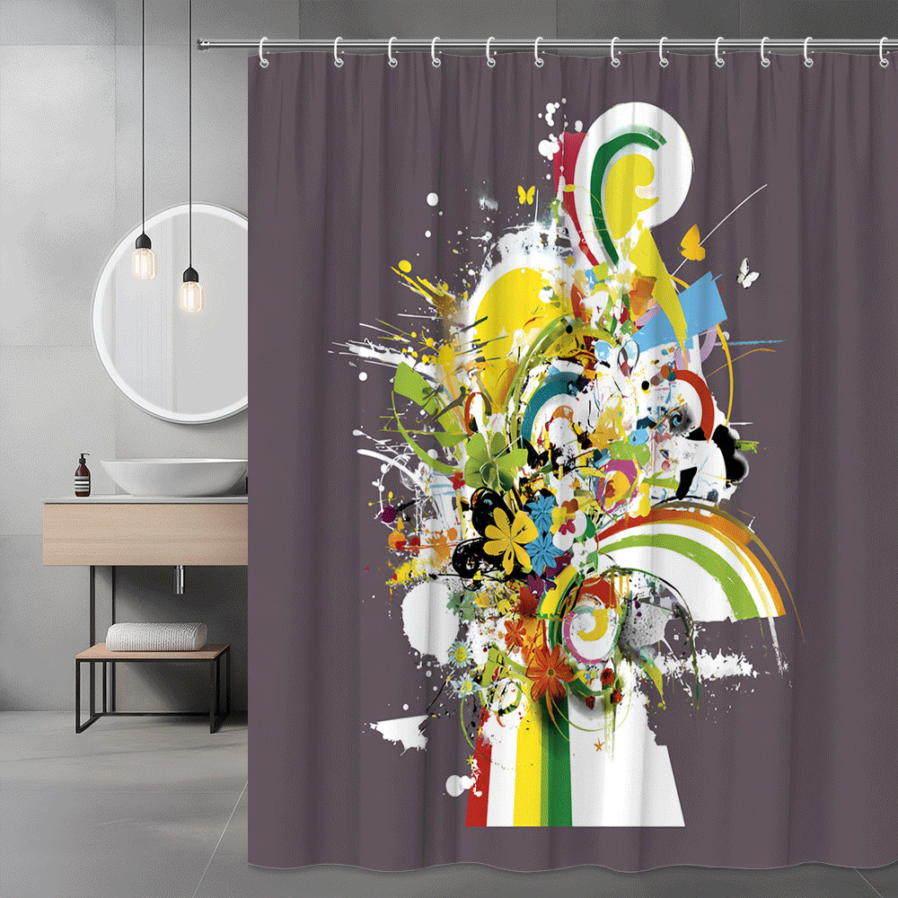 Abstract Floral Rainbow Shower Curtain Multicolor Graphic Print