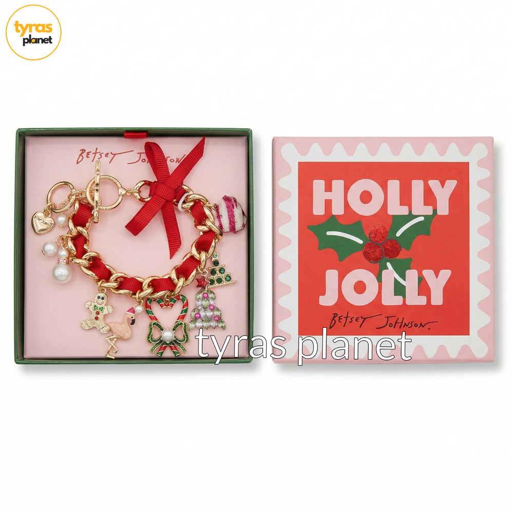 Betsey Johnson Gold Tone Christmas Holiday Whimsy Charm Bracelet NWT