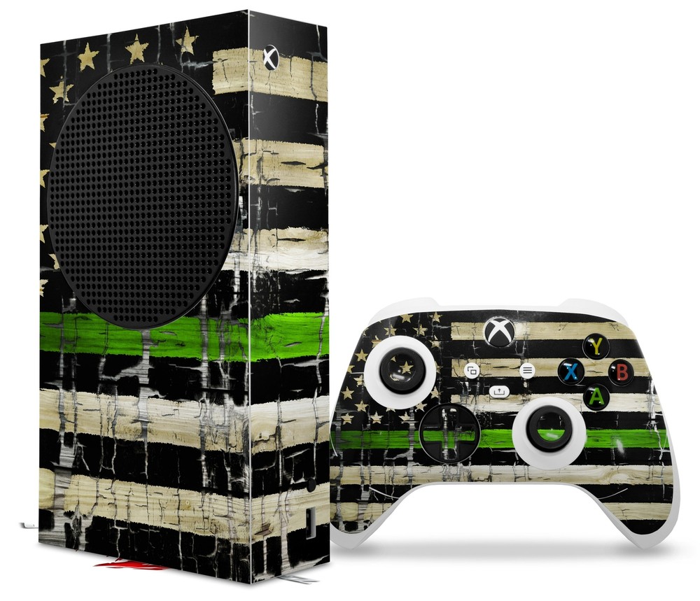 Skins XBOX Series S Console Controller Painted Faded Cracked Green Line USA Flag