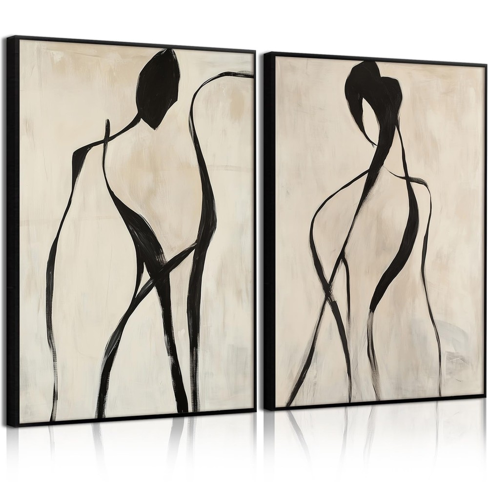 Minimalist Woman Line Wall Art Black and White Poster Abstract Modern Canvas ...