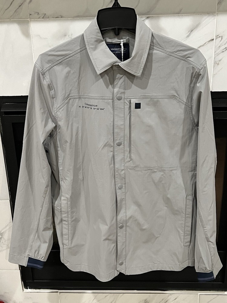 Vineyard Vines On The Go Ultimate Gray Button Overshirt Jacket Mens Medium $148