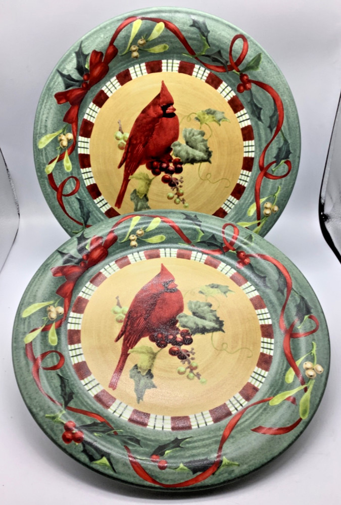 Lenox Winter Greetings Everyday Dinner Plates, Cardinals, Christmas, 10.5” Set 2