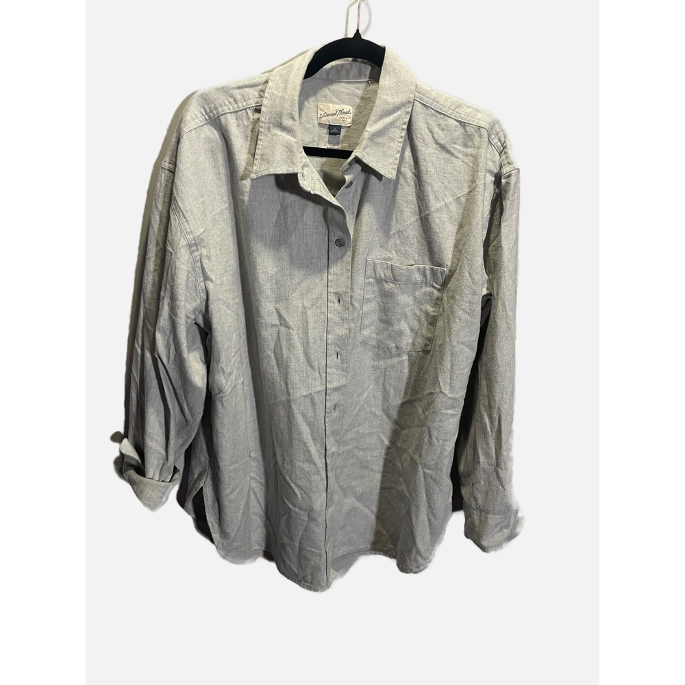 Universal Thread Button Down Womens L Gray Oversized Fit Long Sleeve Casual Shir
