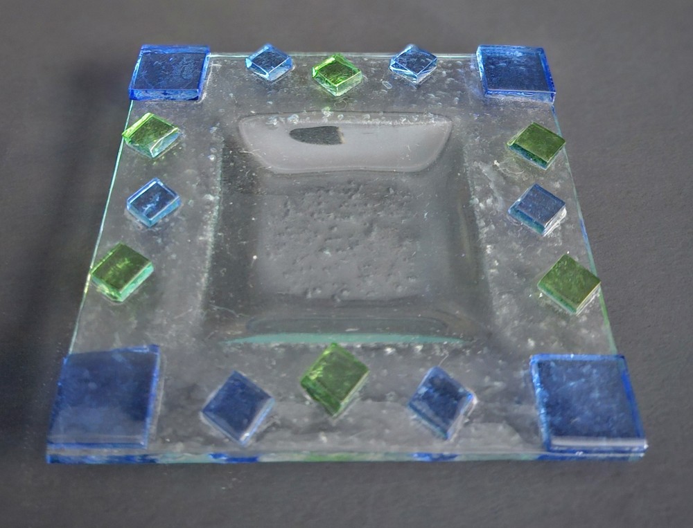 Fused Glass Trinket Dish Blue & Green Glass 5