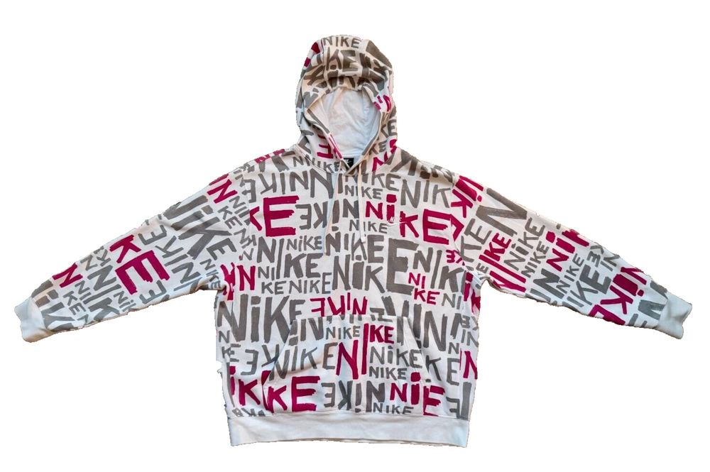 Nike Sportswear Club Fleece Hoodie XL Script White Pink Sweatshirt Fleece