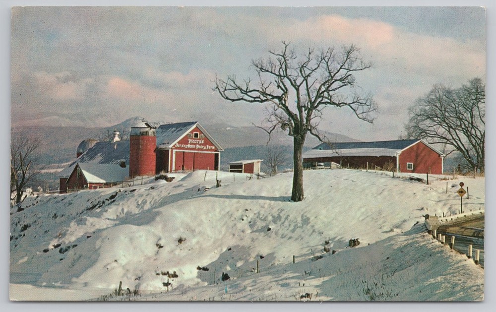 Winter on the Dairy Farm Red Barn Snow Scene Postcard by Don Sieburg