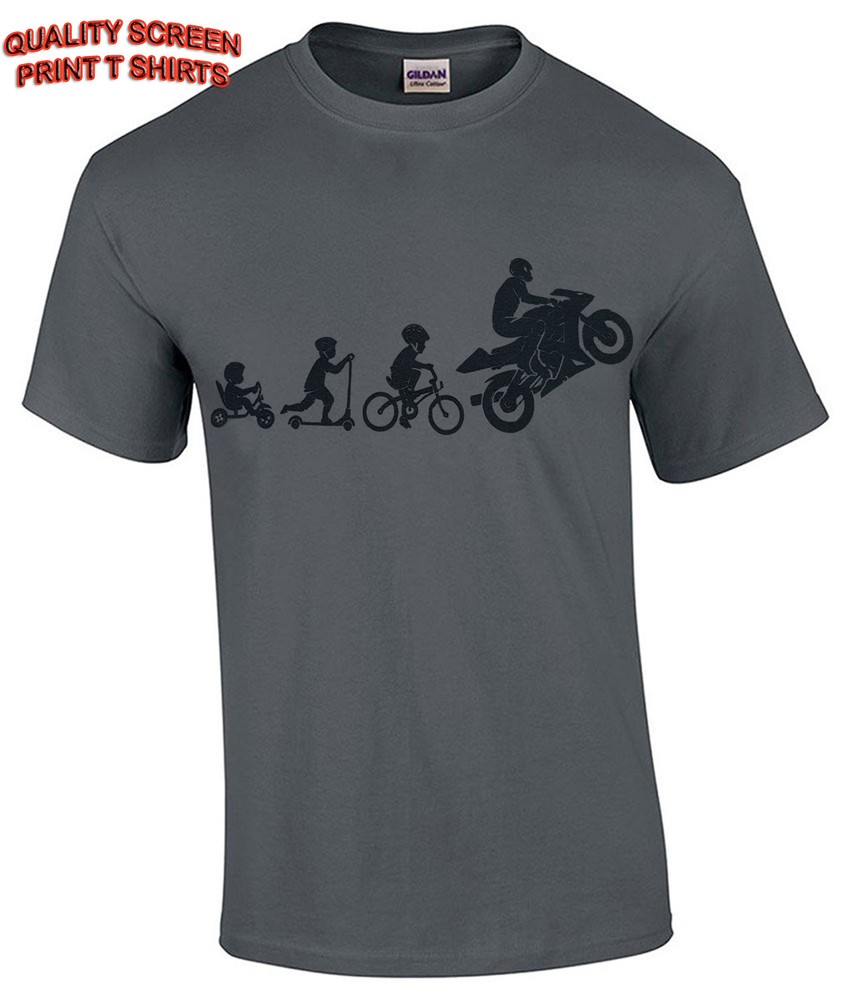 Motorbike Evolution Mens Graphic Tee Funny Superbike Motorcycle Biker Tattoo Design