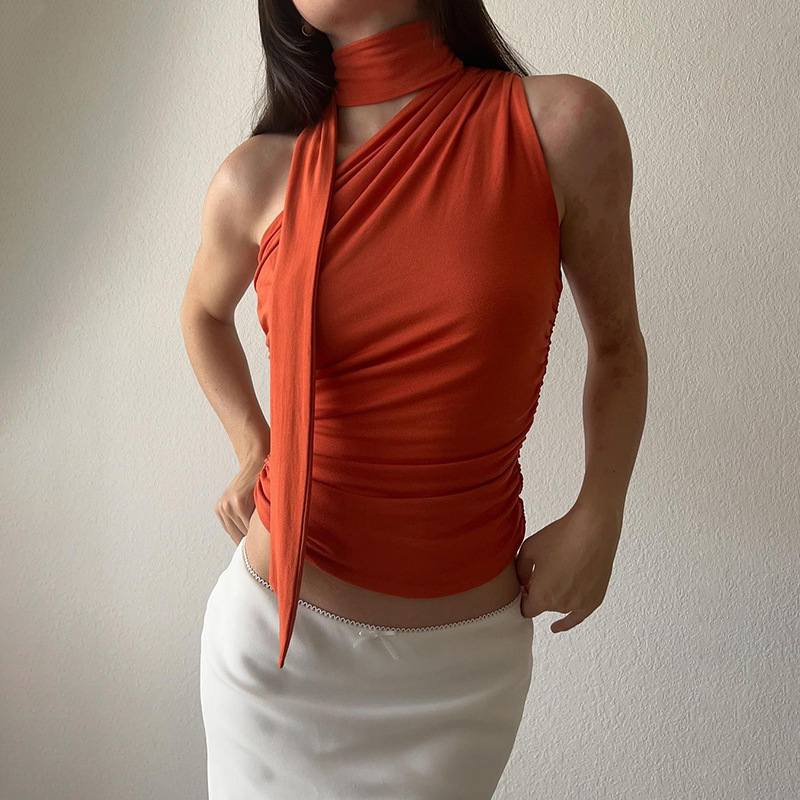 Women's Tank Top Summer Basic One Shoulder Strap Solid Short Casual Tank Top