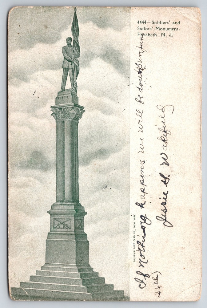Elizabeth New Jersey~Soldiers & Sailors Monument B&W~Vintage Postcard