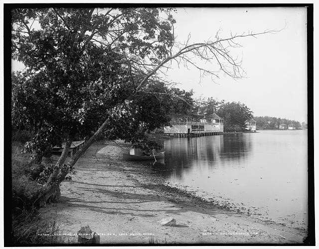 Lake Orion Mich 1890s Assembly Hotel No 2 Landing Shoreline Boathouse