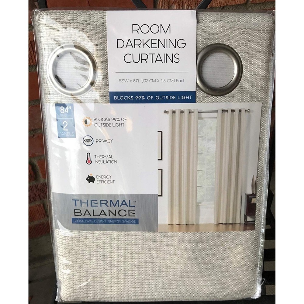 Thermal Balance Ivory Sand Room Darkening Curtains Set of 2 52x84 Inches