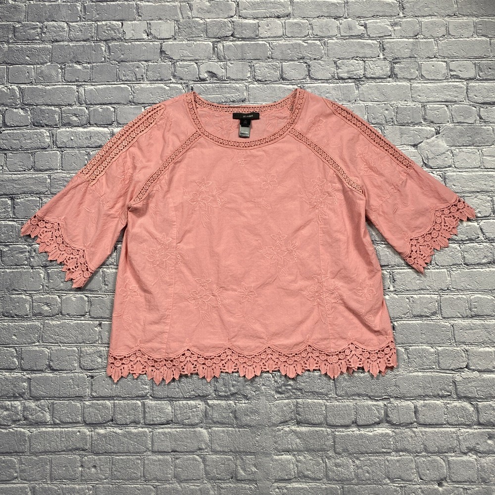Pink Floral Embroidered Crochet Boho Blouse Size 1X Soft Girl Fairycore