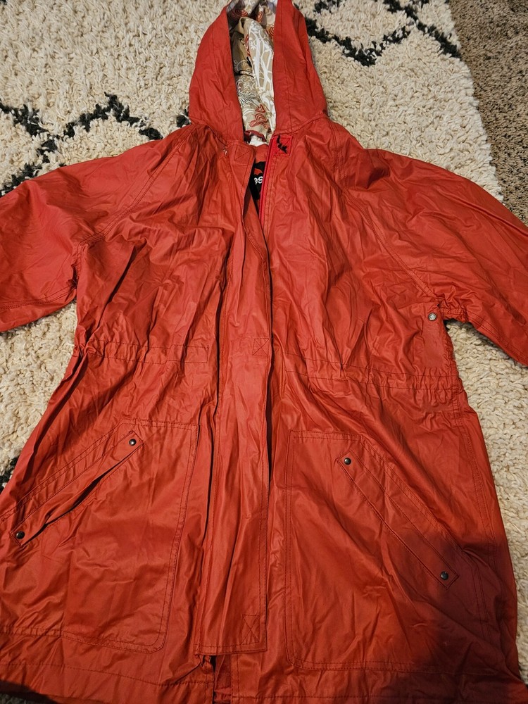 TOTES L/XL Packable Rain Windbreaker Hooded womens Jacket Pockets red lined