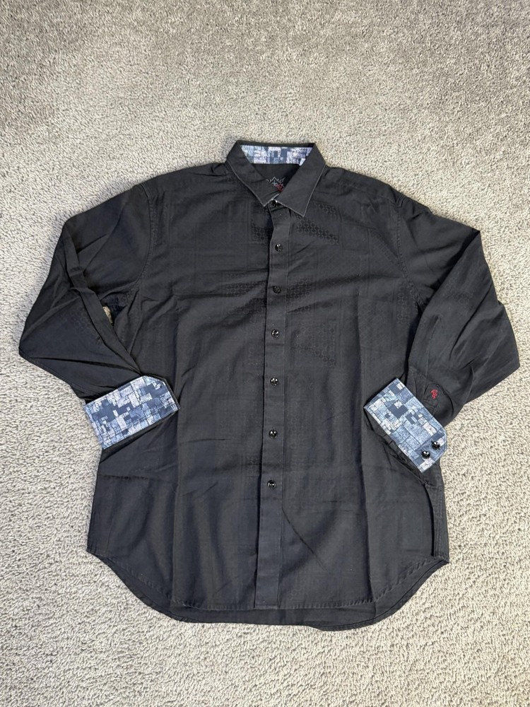 Robert Graham Shirt Mens M Black Long Sleeve Button Up Embroidered Trim