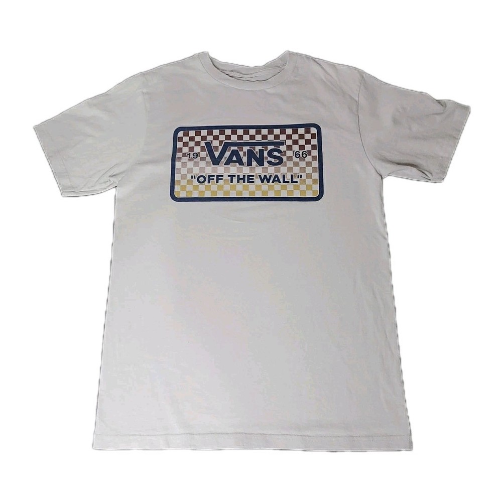VANS Off The Wall 1966 Shirt YOUTH Boys Large Gray Blue Short Sleeve