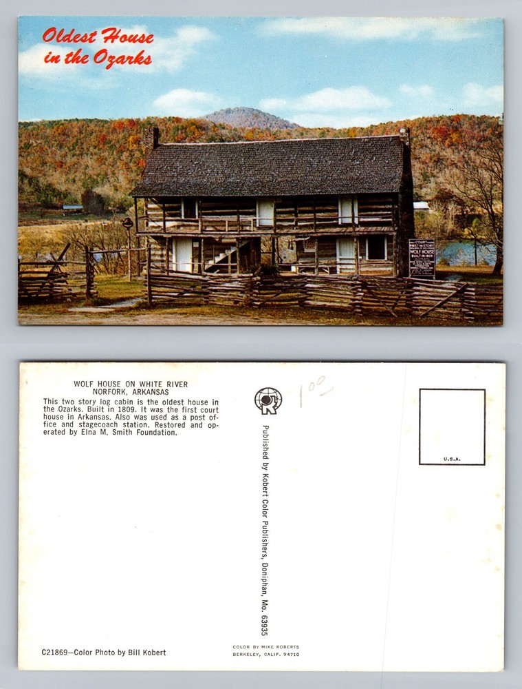Norfork, AR-Arkansas, Oldest House Ozarks Wolf Cabin Souvenir Vintage Postcard