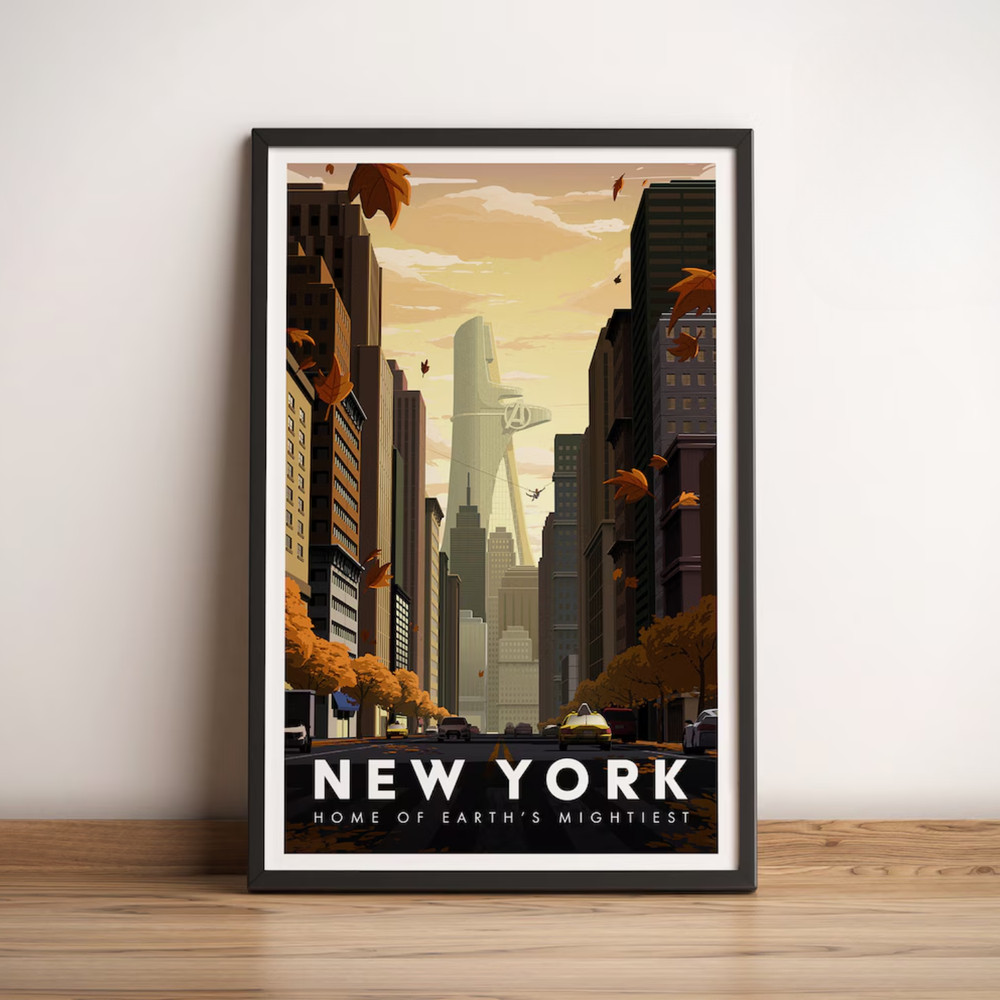 New York Marvel Travel Poster, Retro Comic Illustration Nostalgic Wall Art