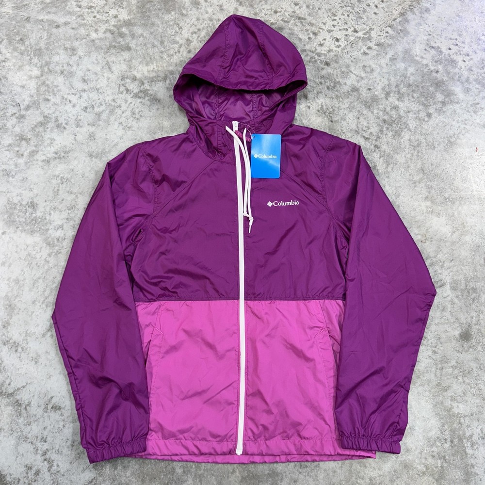 Columbia Jacket Womens Small Purple Pink Hooded Full Zip Windbreaker Lightweight