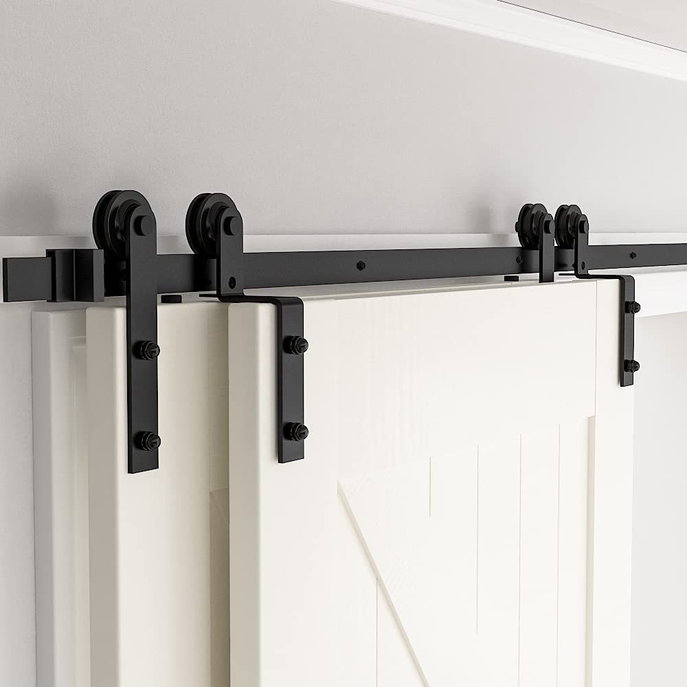 6.6FT Heavy Duty Sliding Barn Door Kit Single Track Bypass Double Door Hardware