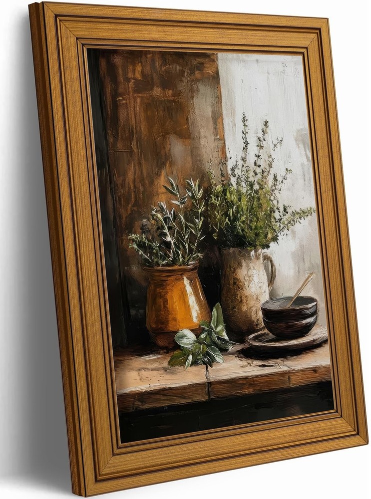 Vintage Gold Framed Canvas Wall Art, Rustic Still Life Kitchen Farmhouse Pain...
