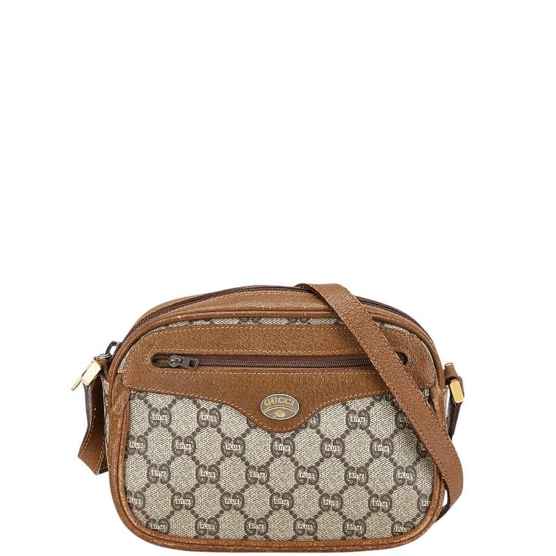 Gucci GG Plus PVC Leather Crossbody Shoulder Bag Beige Auth From Japan RA