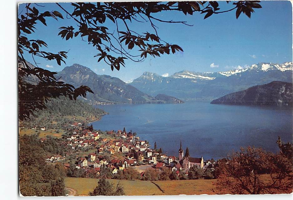 Postcard Aerial View Weggis Lake Lucerne in Switzerland