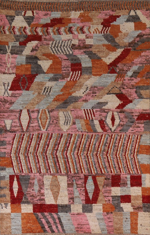 Colorful Abstract Moroccan Wool Rug 7x10 Handmade for Bedroom-image