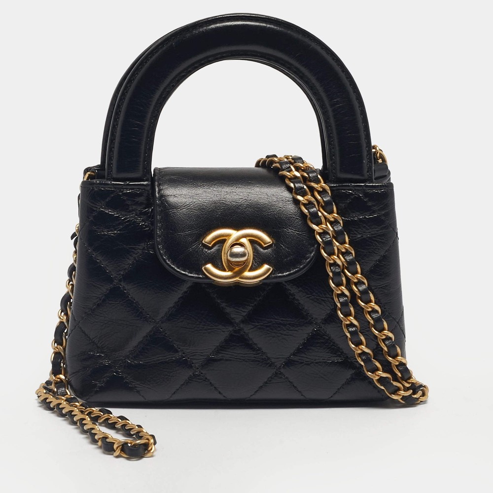 Chanel Black Quilted Leather Mini Nano Kelly Crossbody Bag