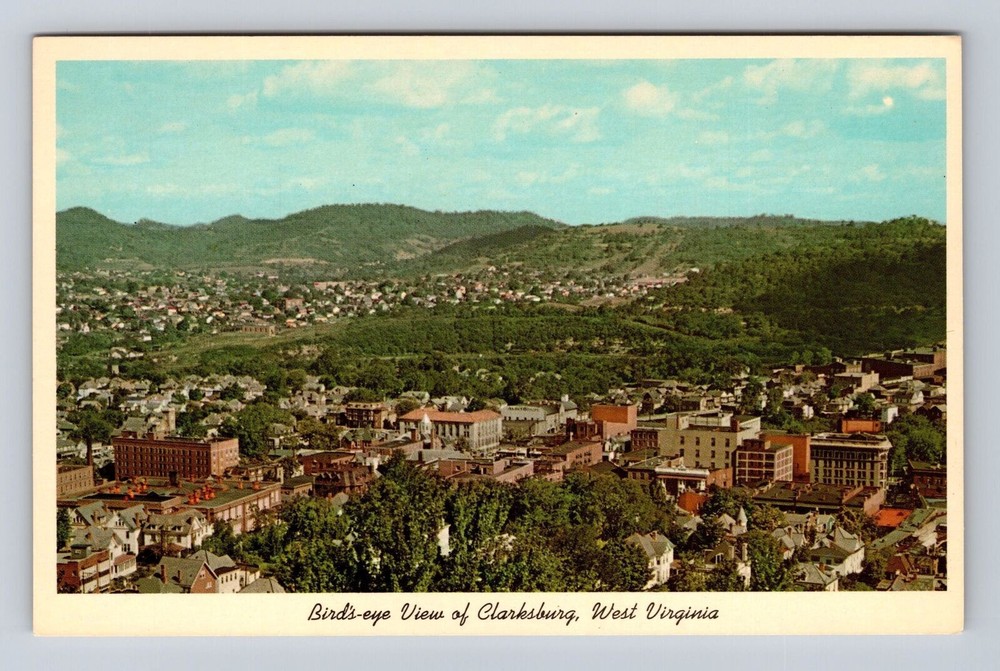 Clarksburg WV-West Virginia, Aerial Of Town Area, Antique, Vintage Postcard