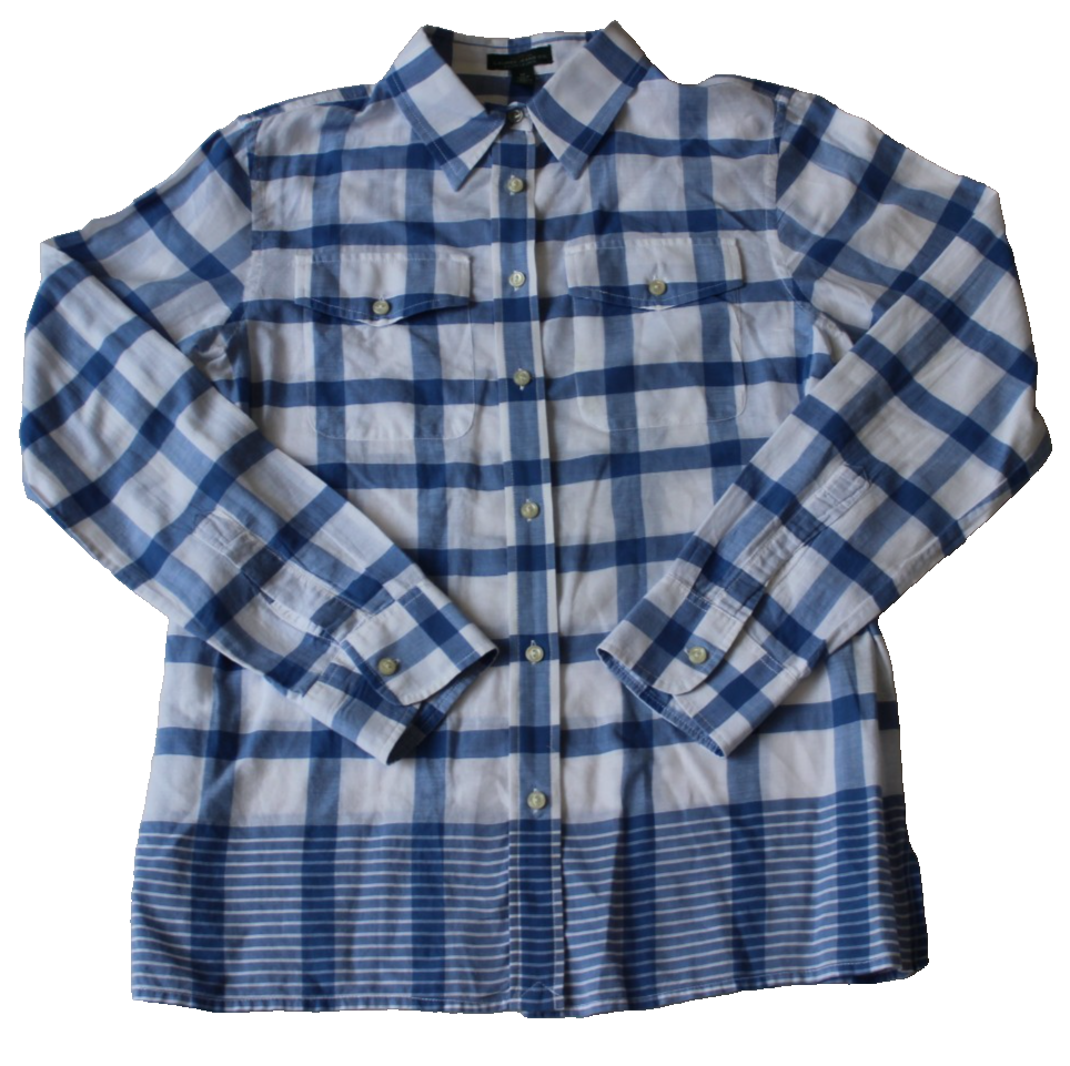 VTG LRL Lauren Jeans Co. Ralph Lauren Women's Button-Up Shirt Size M White Check