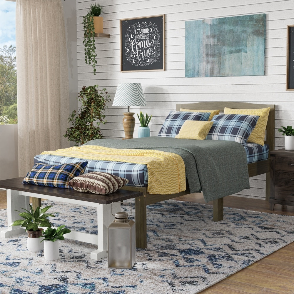 Modern Twin Wood Platform Kids Bed in Wire-Brushed Grey Finish