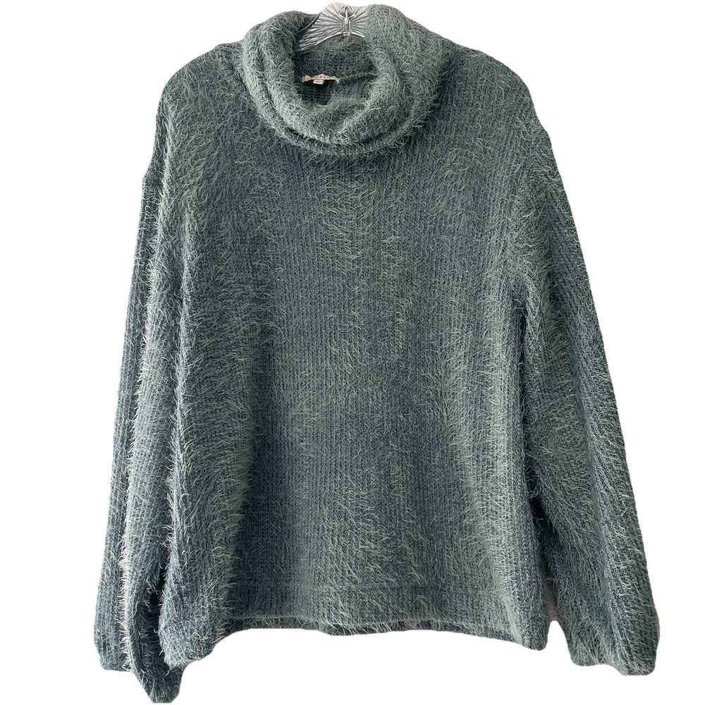 Kate & Sam Women’s Size Large Soft Fuzzy Cowl Neck Gray/Blue Oversized Sweater