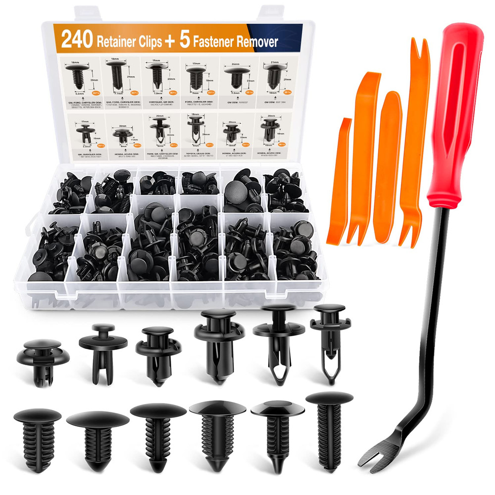 240PCS Car Bumper Retainer Clips Plastic Rivets Push Pin Kit for Door Trim Panel