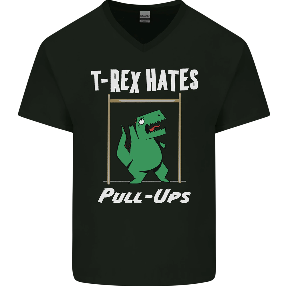 T-Rex Hates Pull Ups Gym Funny Dinosaurs Mens V-Neck Cotton T-Shirt