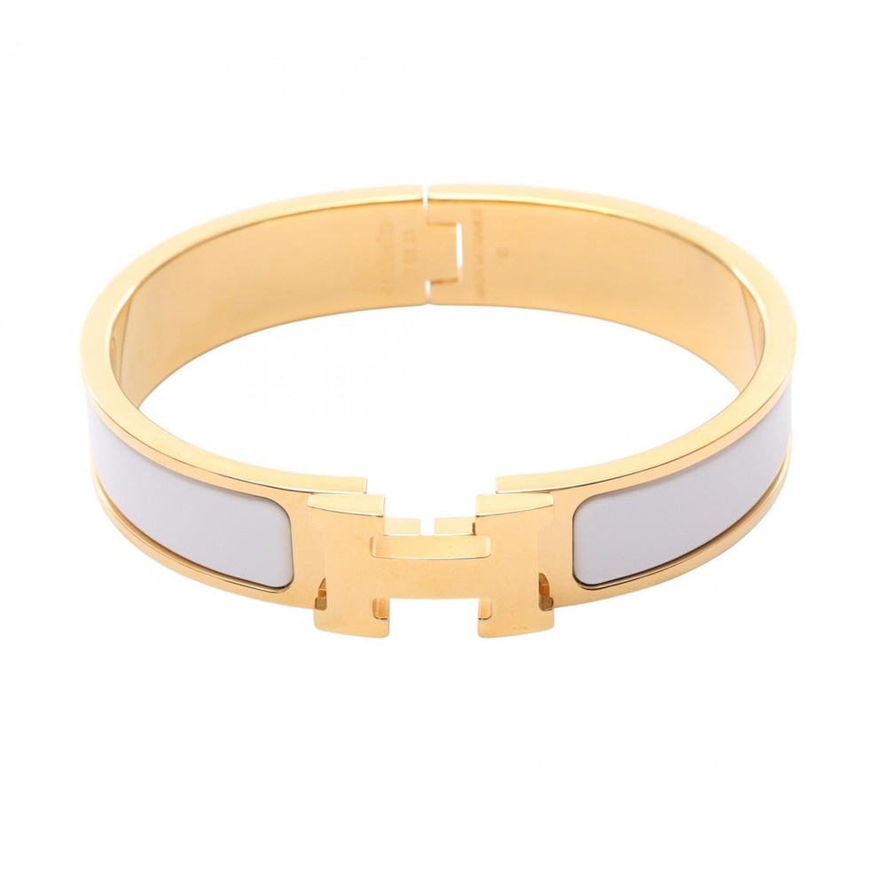 HERMES Click Clac PM Bangle Bracelet Gold Plated enamel Used Women