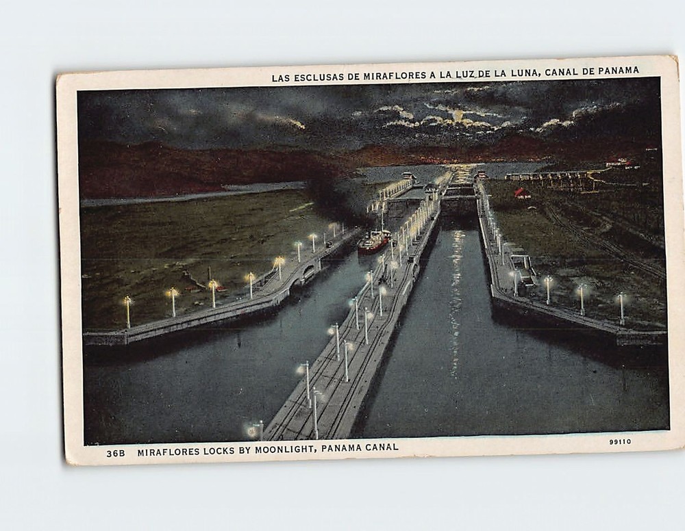 Postcard Miraflores Locks by Moonlight Panama Canal Panama