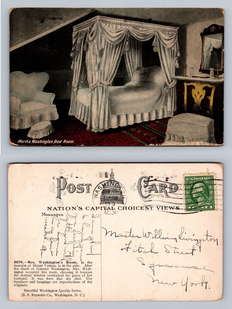 Mount Vernon, VA-Virginia, Martha Washington Bedroom Scene Vintage Postcard