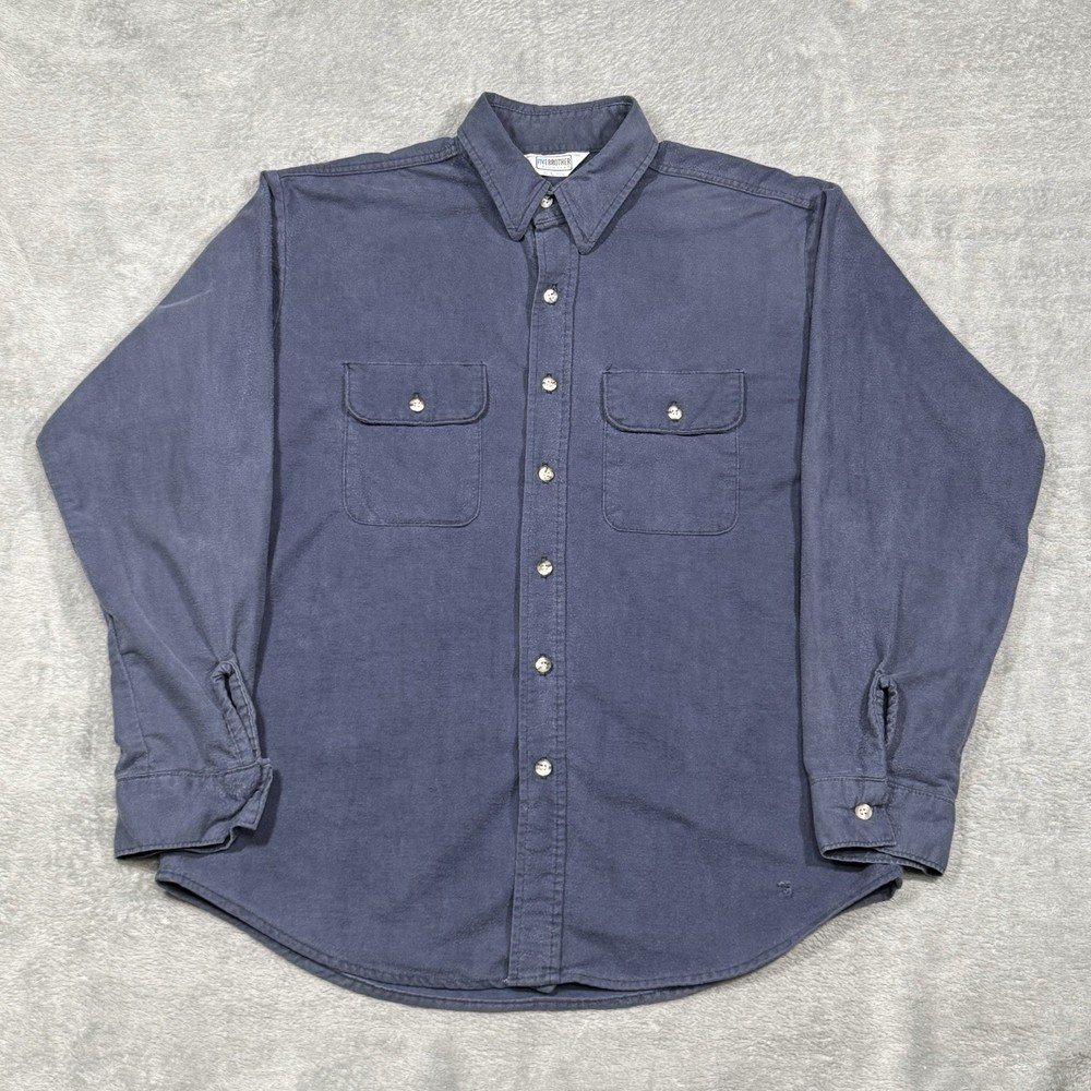 VTG Five Brother Flannel Shirt Mens L Blue USA Workwear Button Up Grunge Retro
