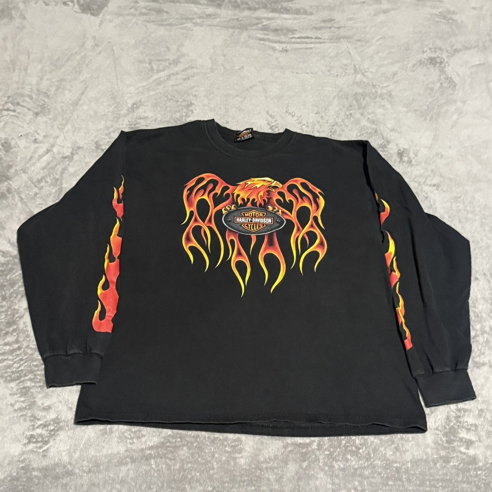 Vintage Harley Davidson Flaming Eagle Flames Long Sleeve T-Shirt Size Large USA