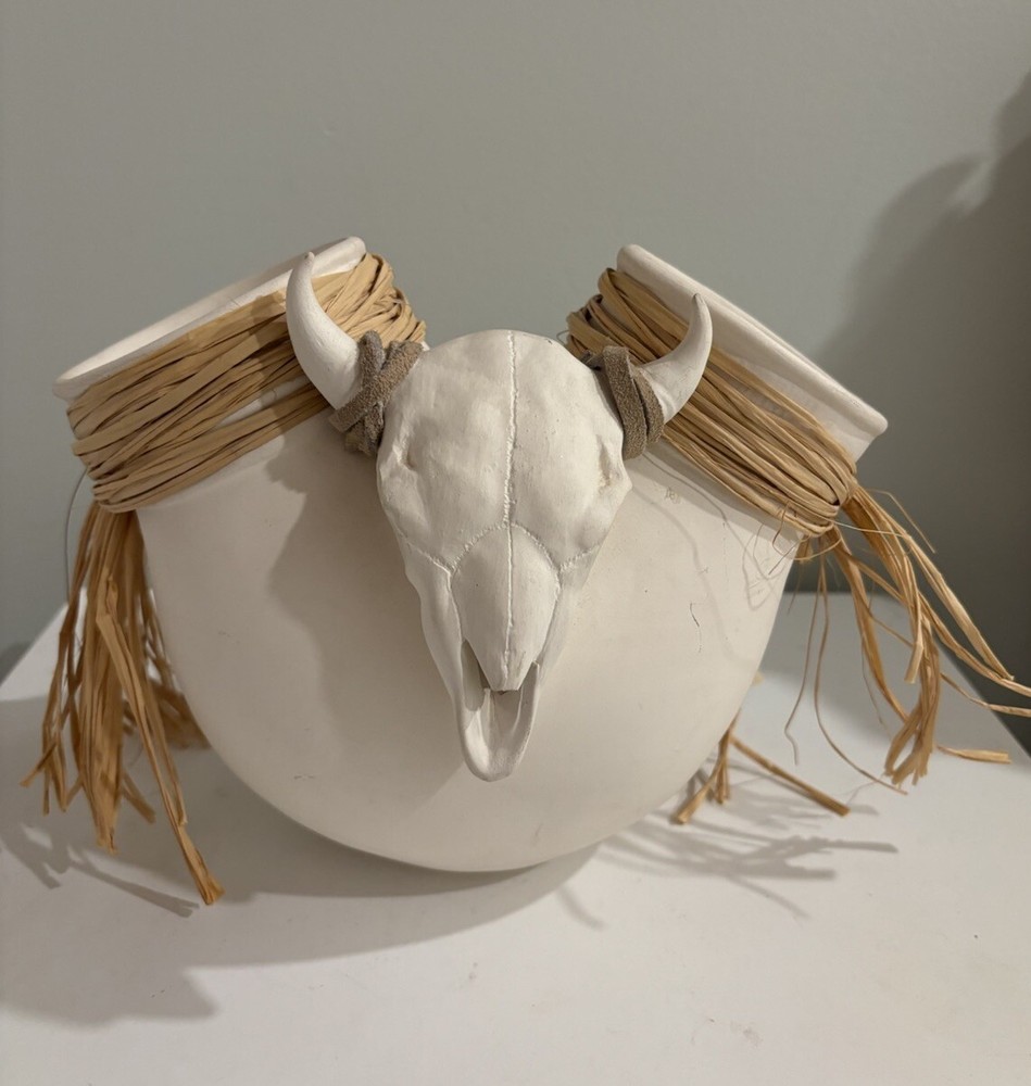 Southwestern Steer Skull Vase Signed Lovegrove