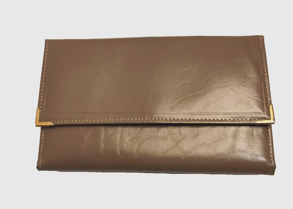 New Vtg Princess Gardner Womens Cowhide Leather Tri-fold Checkbook Wallet Olive