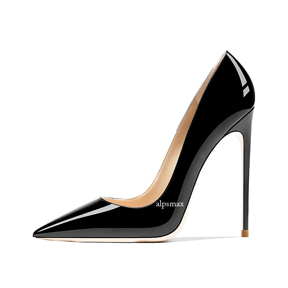 Pointy Toe Pumps Women's 12CM Party Stiletto High Heel Patent Leather Shoes Size